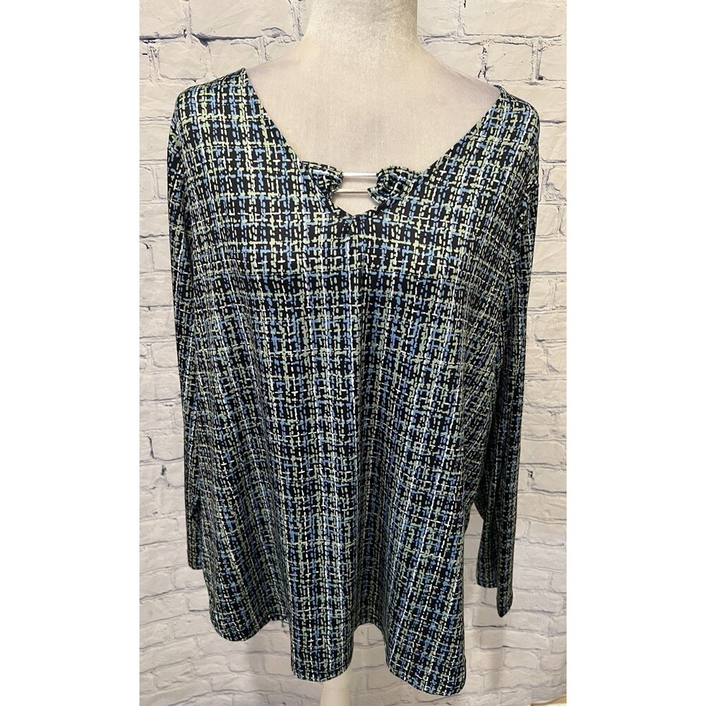 NWT Emaline Lime & Blue Accent Soft, Stretch  & Comfy Top Blouse Size 1X